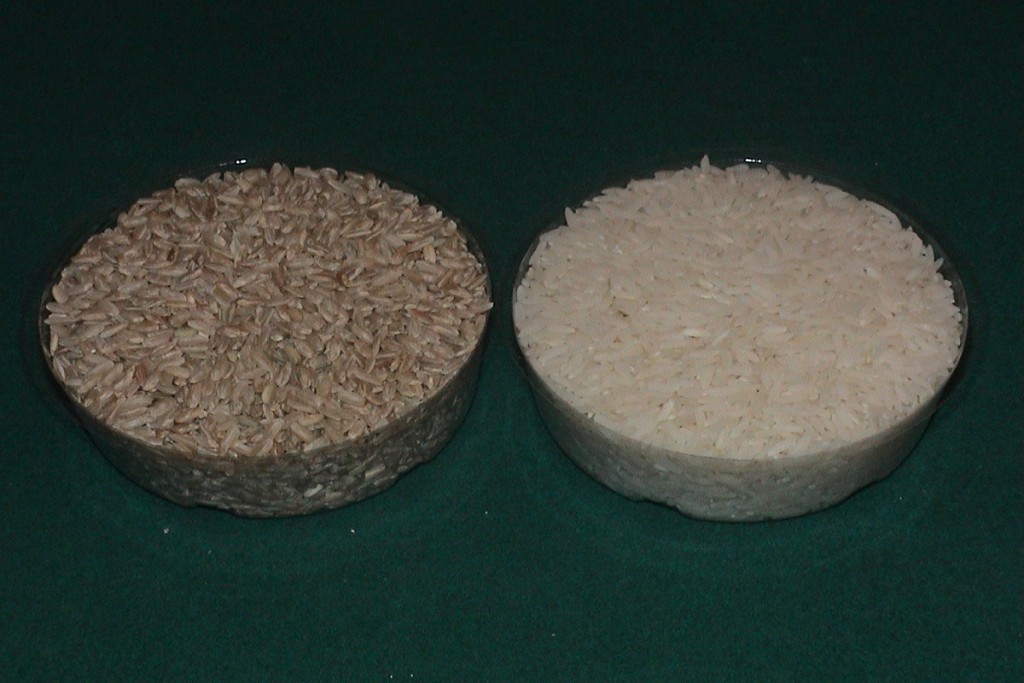 Brown and white rice